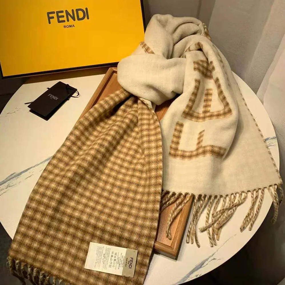 Fendi Scarf in Cream Wool and Cashmere with Fendi Roma Oversized Lettering for Women