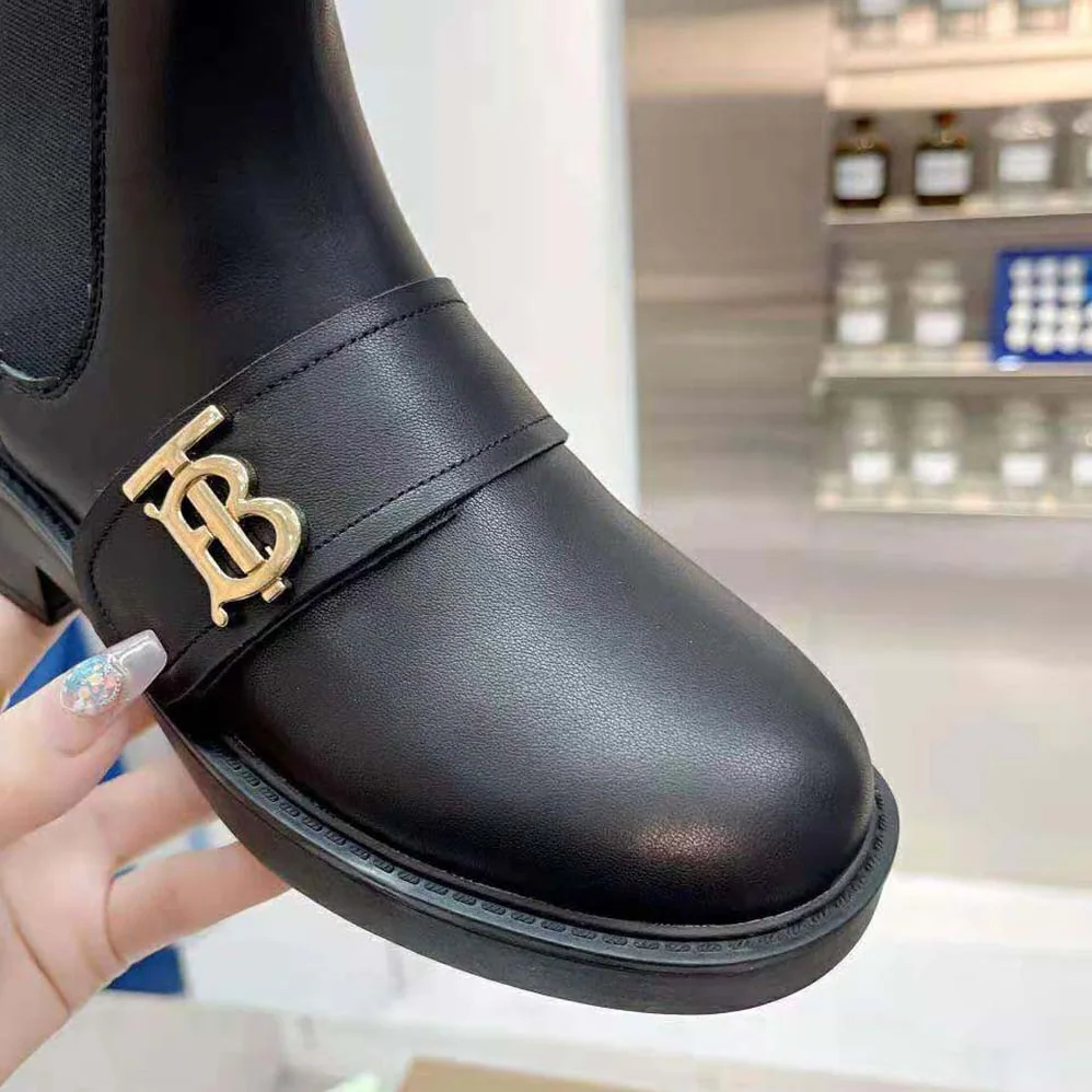 Burberry Monogram Motif Leather Chelsea Boots for Women in Black