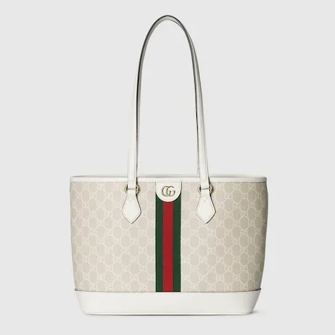 Gucci Ophidia Medium Tote Bag in Beige/ White Gold Hardware