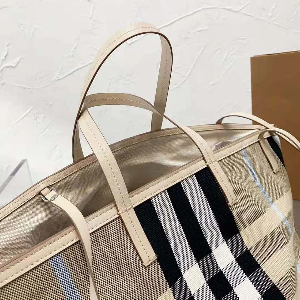 Burberry Medium Check Canvas Beach Tote for Women Burberry Medium Check Canvas Beach Tote for Women