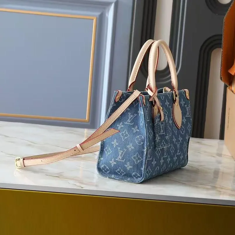 Louis Vuitton OnTheGo PM Tote Bag in Denim Blue Gold Hardware