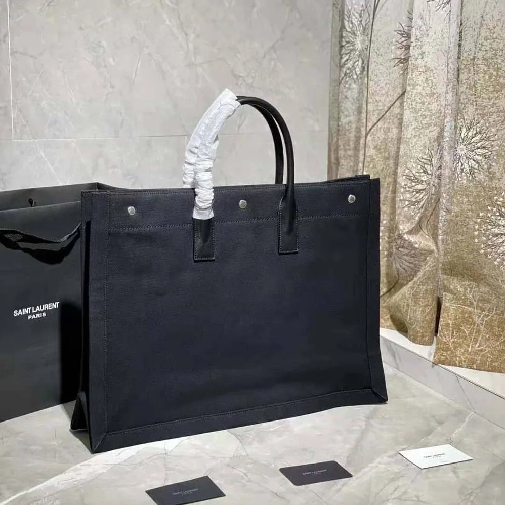 Saint Laurent YSL Rive Gauche Tote Bag in Linen and Leather for Women Saint Laurent YSL Rive Gauche Tote Bag in Linen and Leather for Women