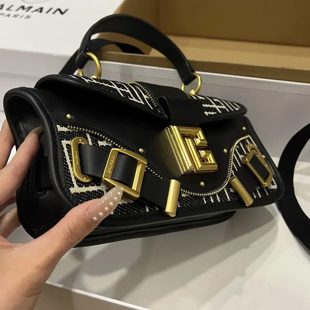 Balmain Blaze Clutch Bag in Leather with Balmain Jacquard Monogram for Women Balmain Blaze Clutch Bag in Leather with Balmain Jacquard Monogram for Women