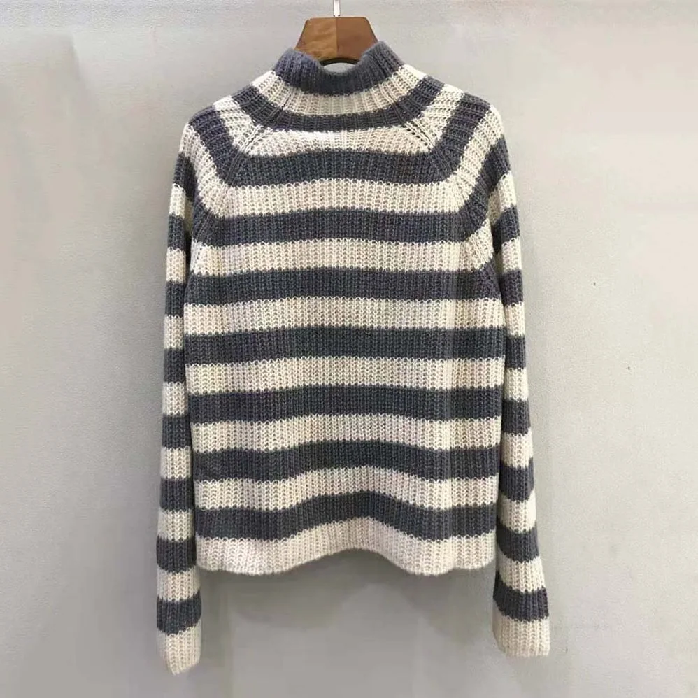 Dior Stand Collar Sweater Gray and Ecru D-Stripes Alpaca Cashmere and Silk Knit for Women Dior Stand Collar Sweater Gray and Ecru D-Stripes Alpaca Cashmere and Silk Knit for Women