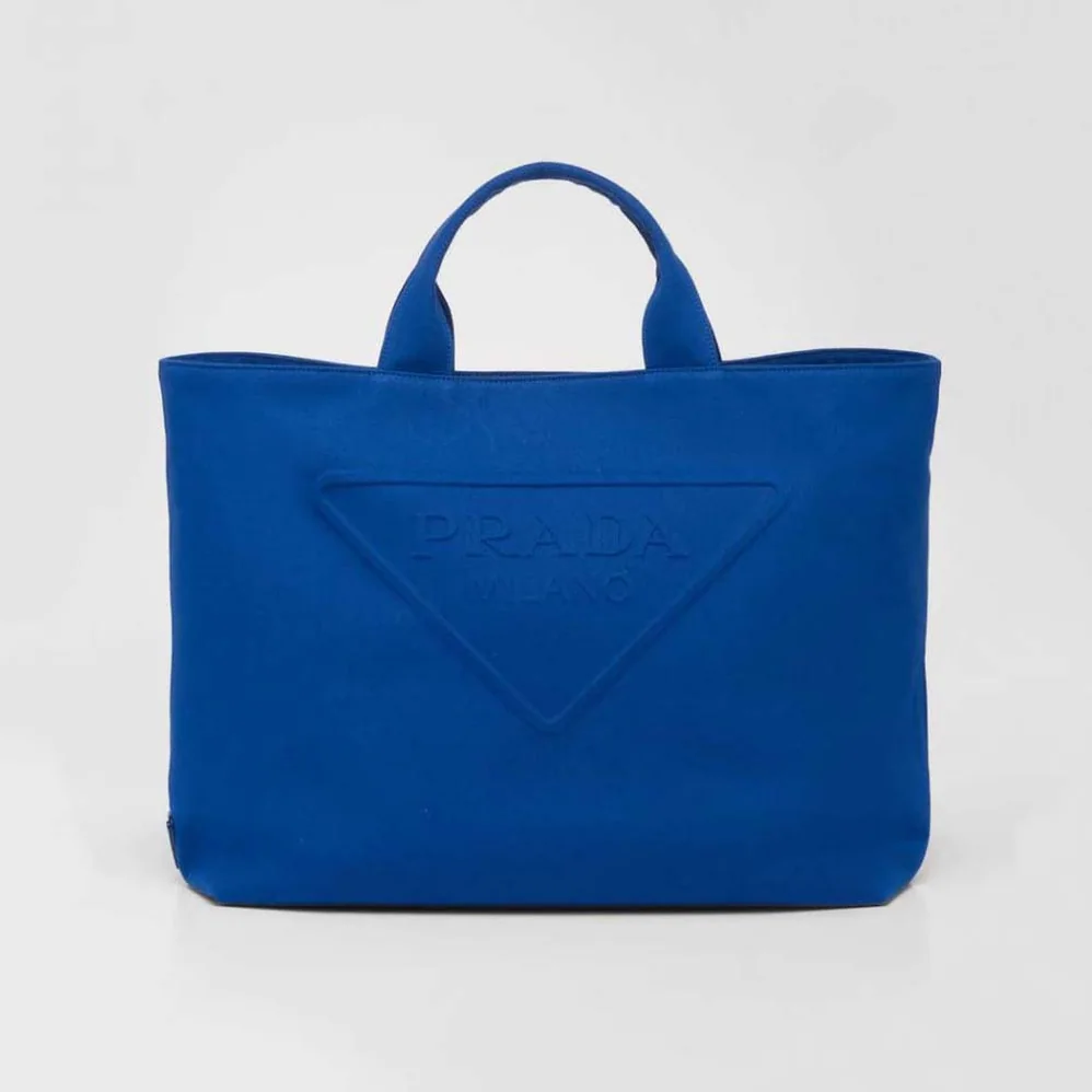 Prada Canvas Tote Bag with Contemporary Take on Classic Beach Designs for Women in Navy