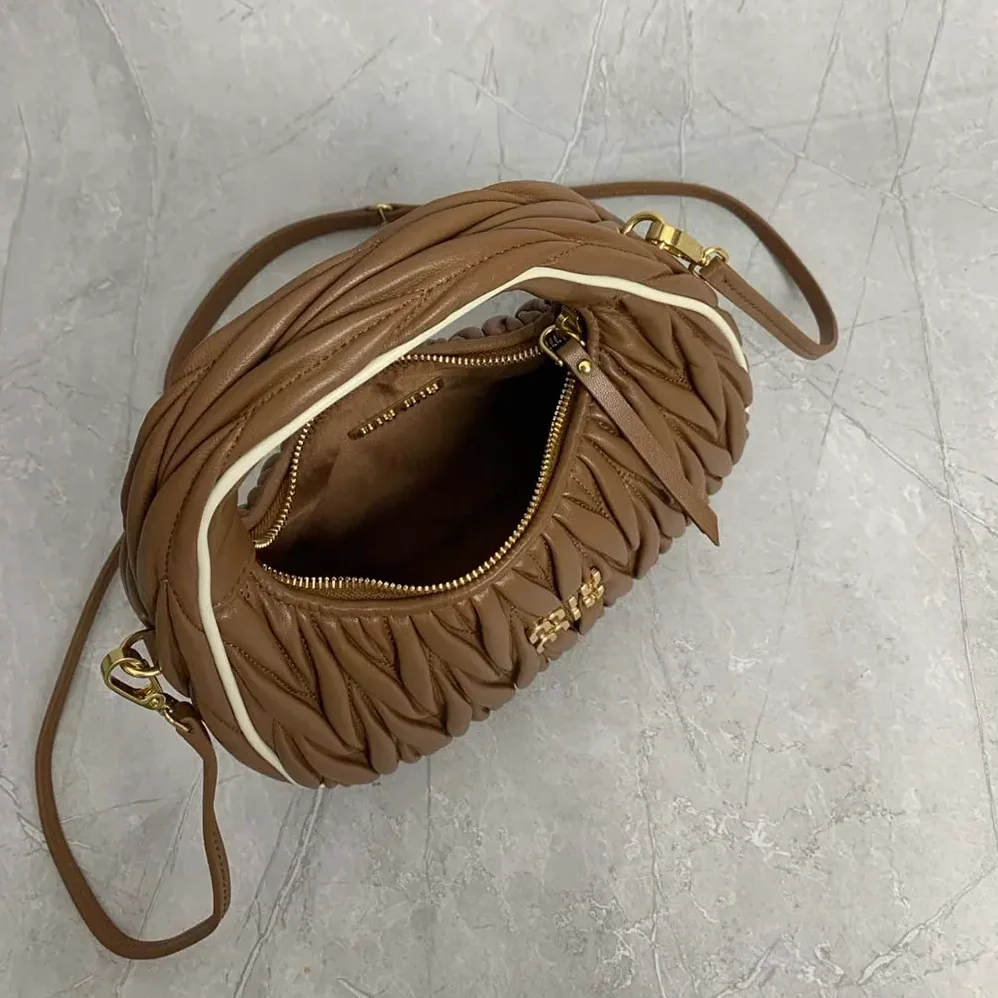 Miu Miu Wander Matelassé Nappa Leather Bag for Women in Brown/White Miu Miu Wander Matelassé Nappa Leather Bag for Women in Brown/White
