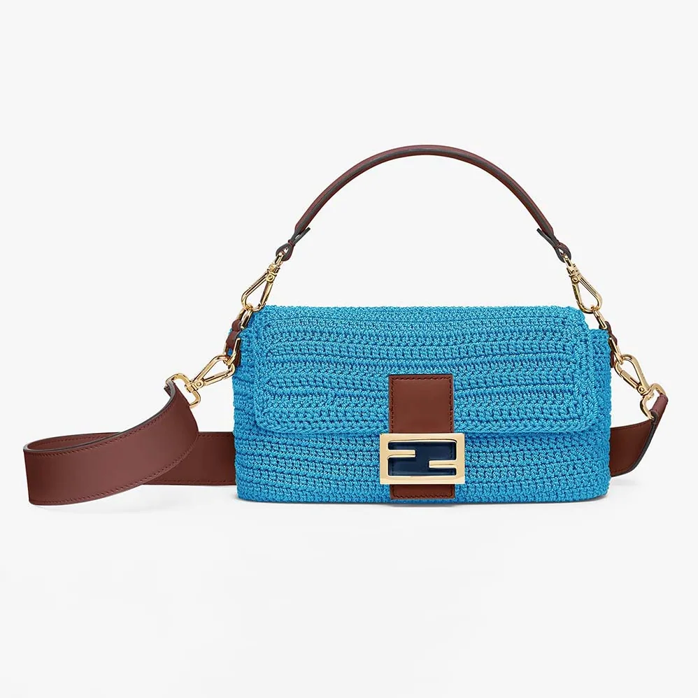 Fendi Baguette Bag in Traditional Cotton Crochet Bag for Women in Blue