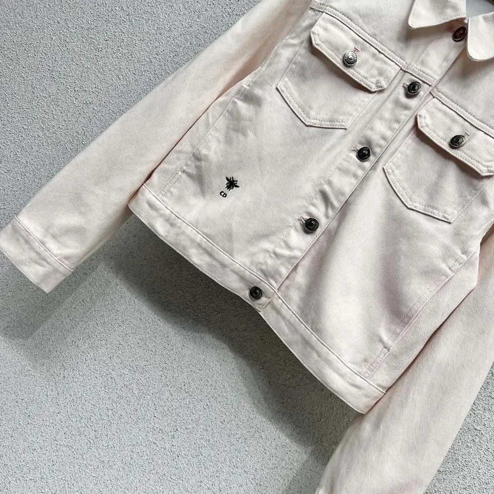 Dior Jacket Cotton Denim with Pink Dior Astral Flowers Motif for Women