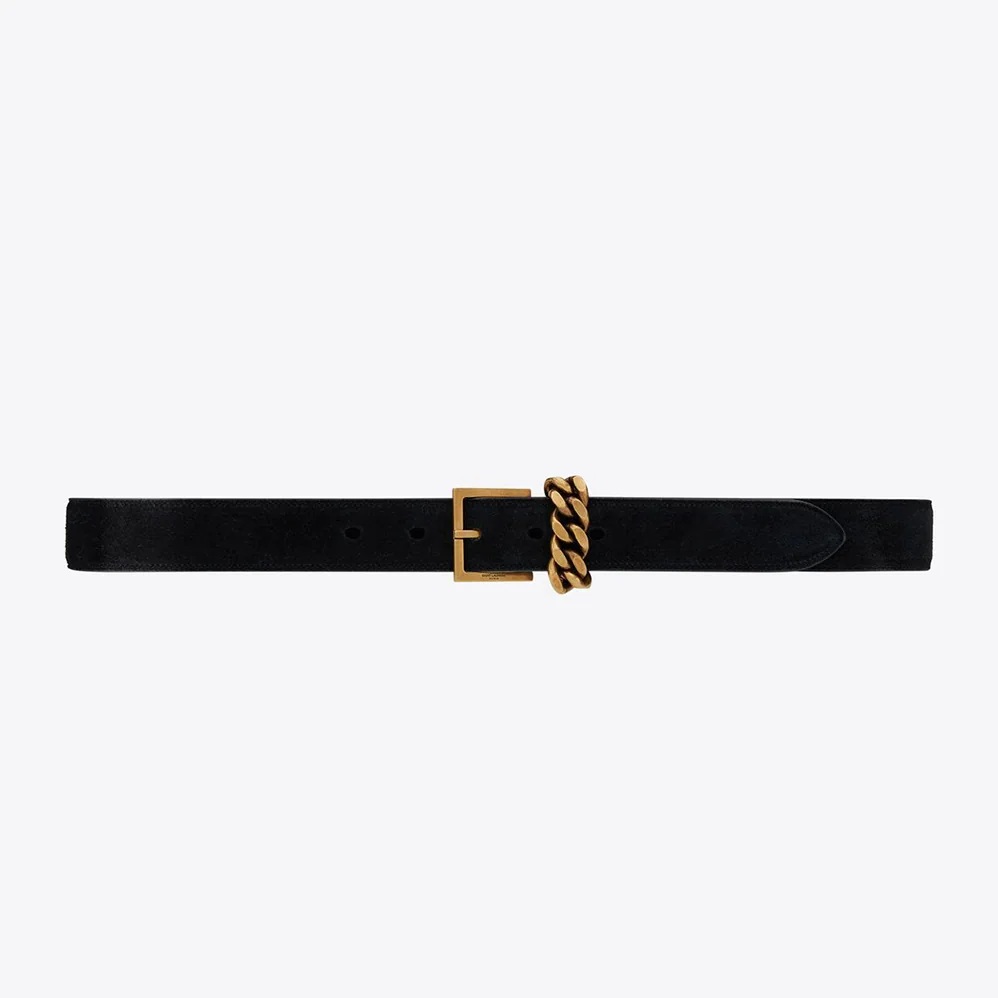 Saint Laurent YSL Chain-loop Narrow Belt with Square Buckle in Suede for Women Saint Laurent YSL Chain-loop Narrow Belt with Square Buckle in Suede for Women