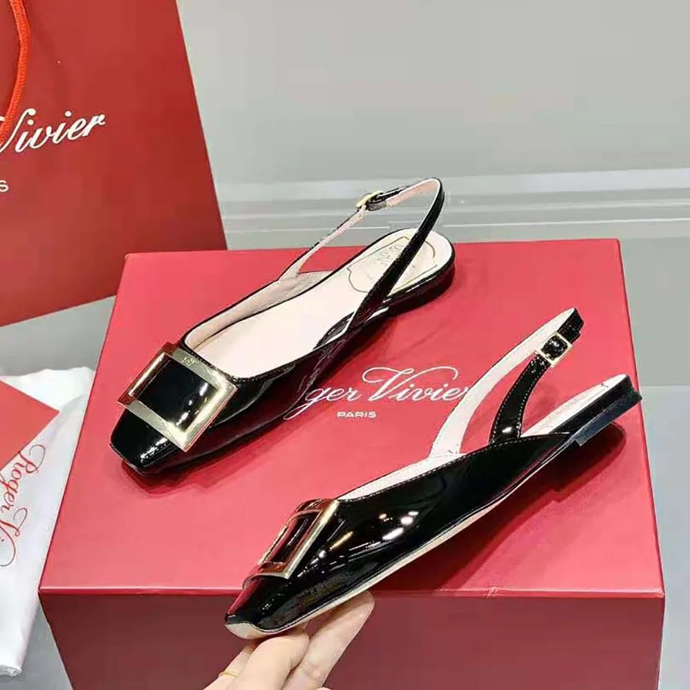 Roger Vivier Trompette Metal Buckle Slingback Ballerinas in Patent Leather for Women in Black Roger Vivier Trompette Metal Buckle Slingback Ballerinas in Patent Leather for Women in Black