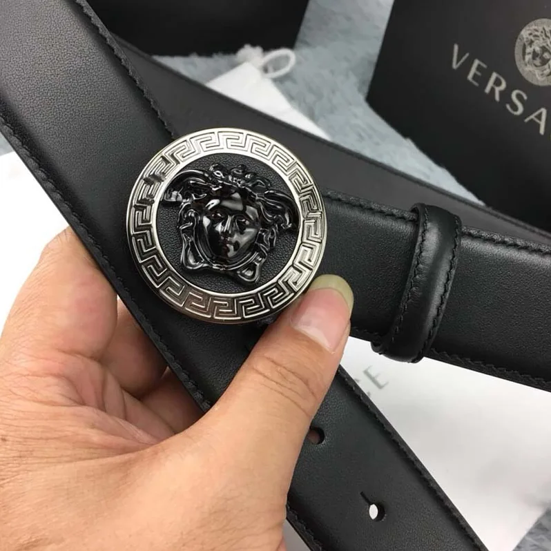Versace Medusa Greca Leather Belt for Men in Black Versace Medusa Greca Leather Belt for Men in Black