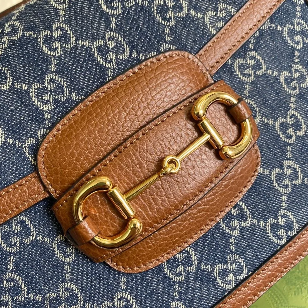 Gucci Horsebit 1955 Shoulder Bag Blue And Ivory