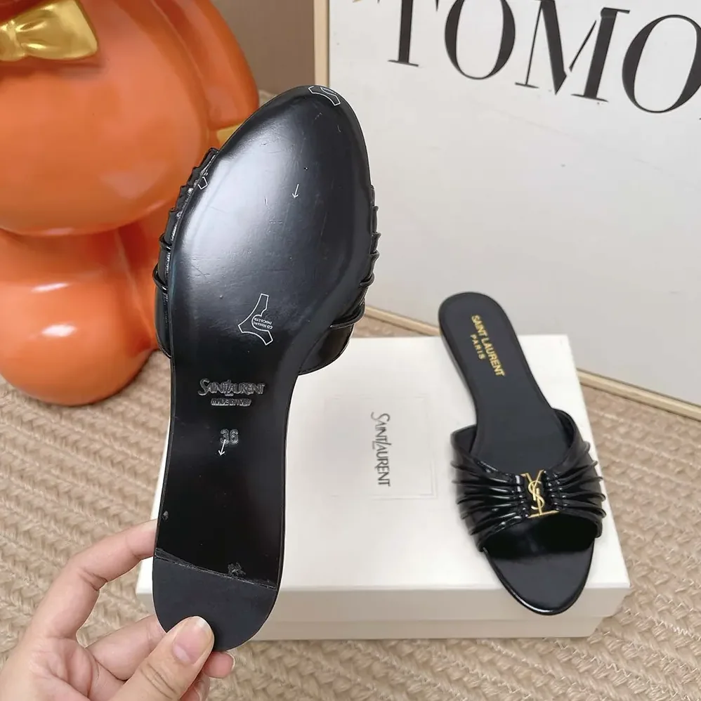 Saint Laurent YSL Babylone Slides In Smooth Leather Black for Women