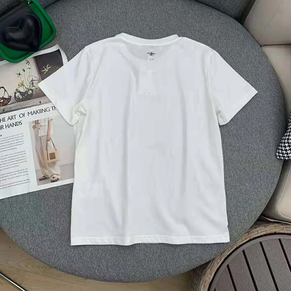 Dior T-shirt Ecru Cotton Jersey and Linen with Dior Jardin Magique Motif for Women
