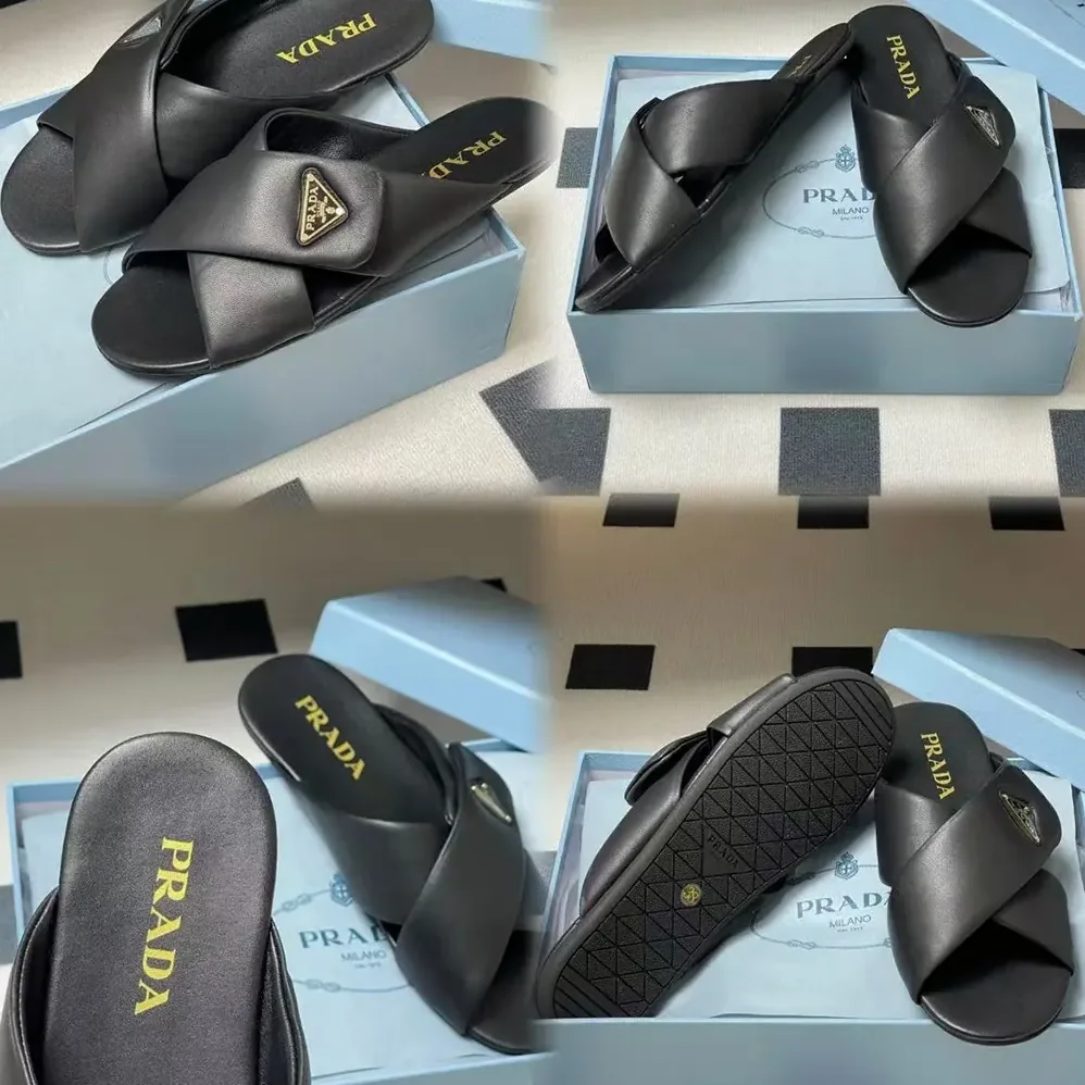 Prada Nappa Leather Slides for Women in Black