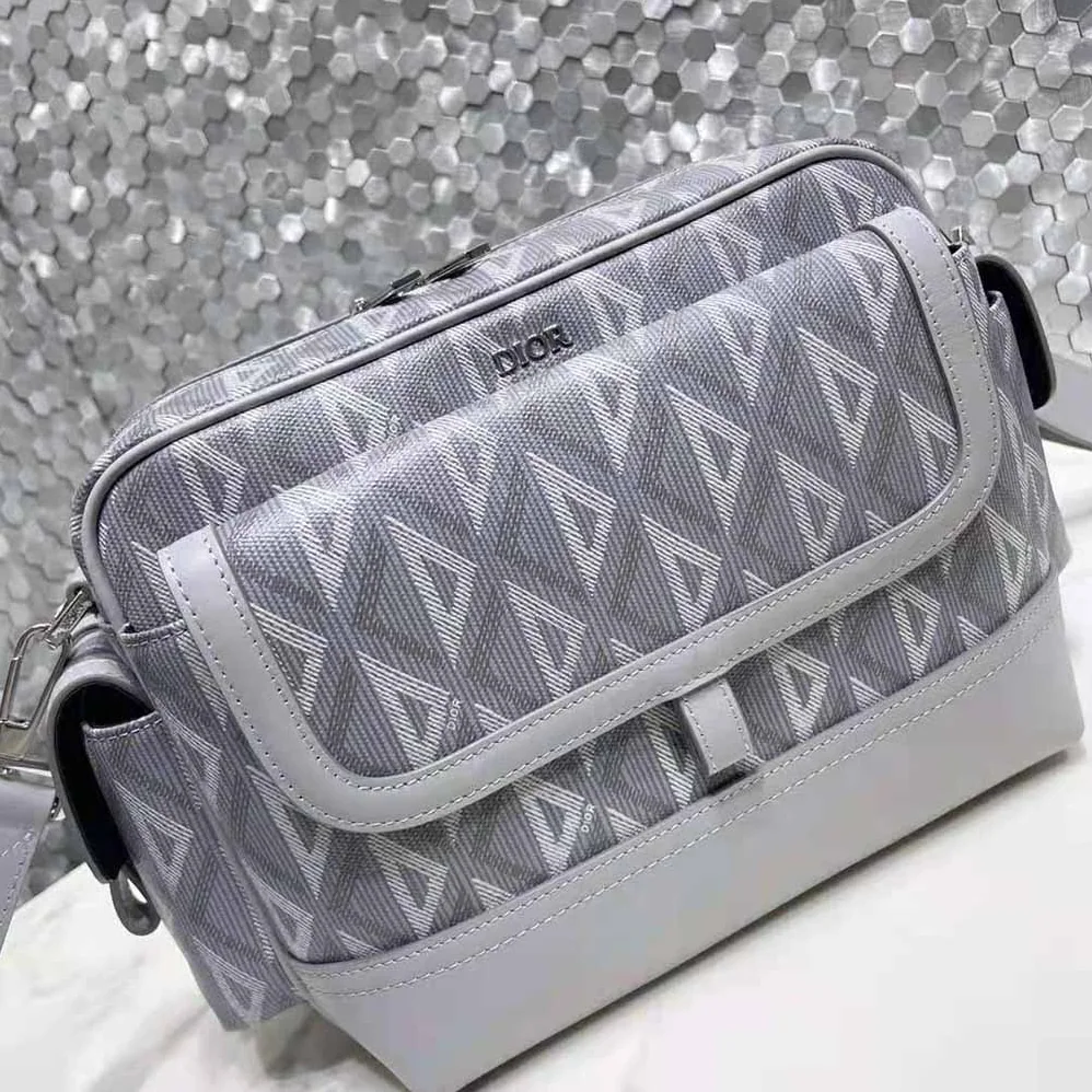 Dior Hit the Road Messenger Bag Dior Gray CD Diamond Canvas and Smooth Calfskin for Men