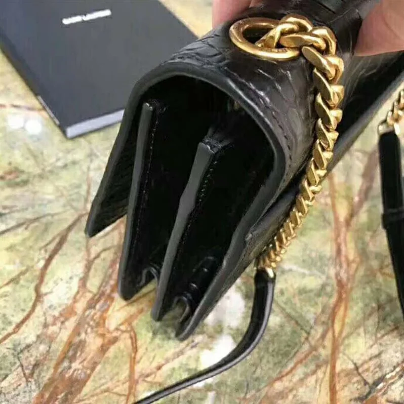 Saint Laurent YSL Sunset Medium Supple Crocodile Embossed for Women in Black