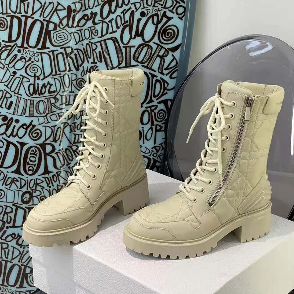Dior D-Leader Ankle Boot White Quilted Cannage Calfskin for Women