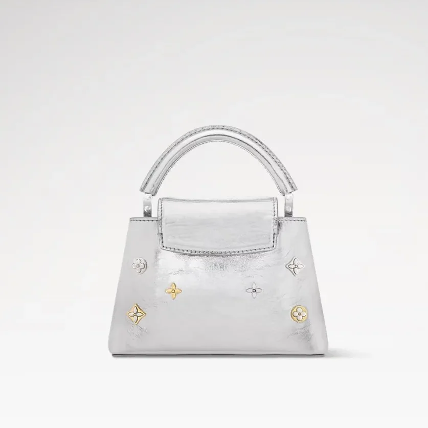 Louis Vuitton Capucines Mini Top Handle Bag / Silver Metallic Silver in Gold Hardware