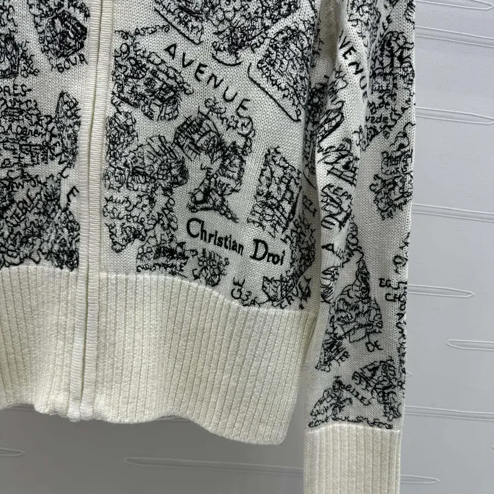 Dior DiorAlps Mock-Neck Cardigan White and Black Wool and Cashmere Knit for Women