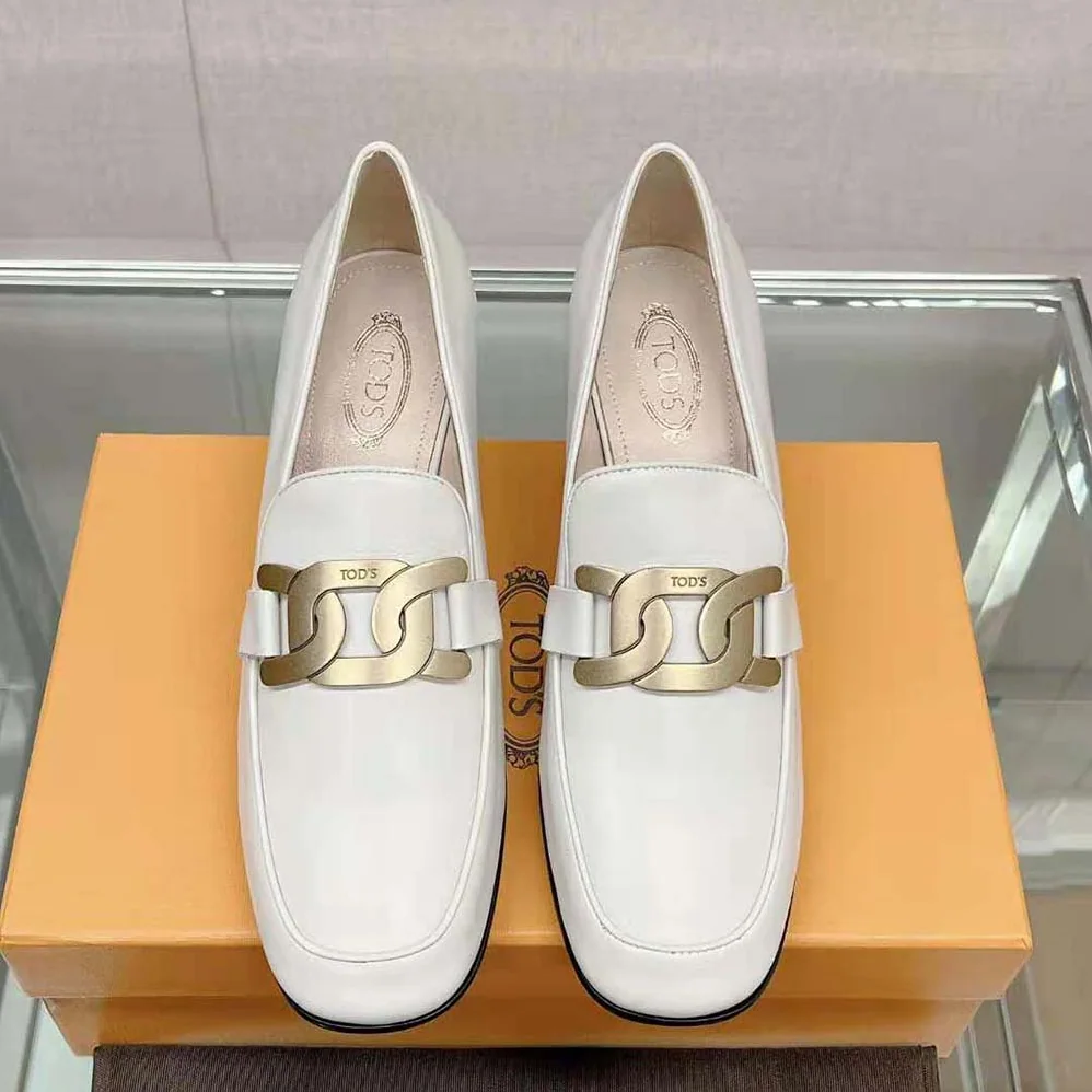 TODS Kate Loafers in Leather With Heel for Women in White