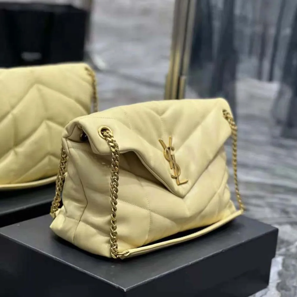 Saint Laurent YSL Puffer Medium Chain Bag in Quilted Lambskin for Women in Gold Saint Laurent YSL Puffer Medium Chain Bag in Quilted Lambskin for Women in Gold