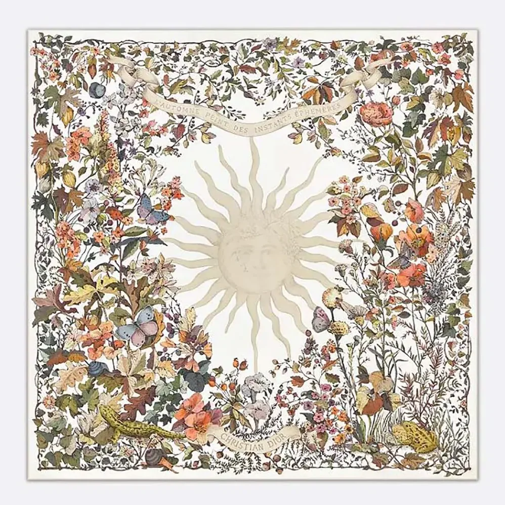 Dior Dior 4 Saisons Automne Soleil 90 Square Scarf Ecru Multicolor Silk Twill for Unisex