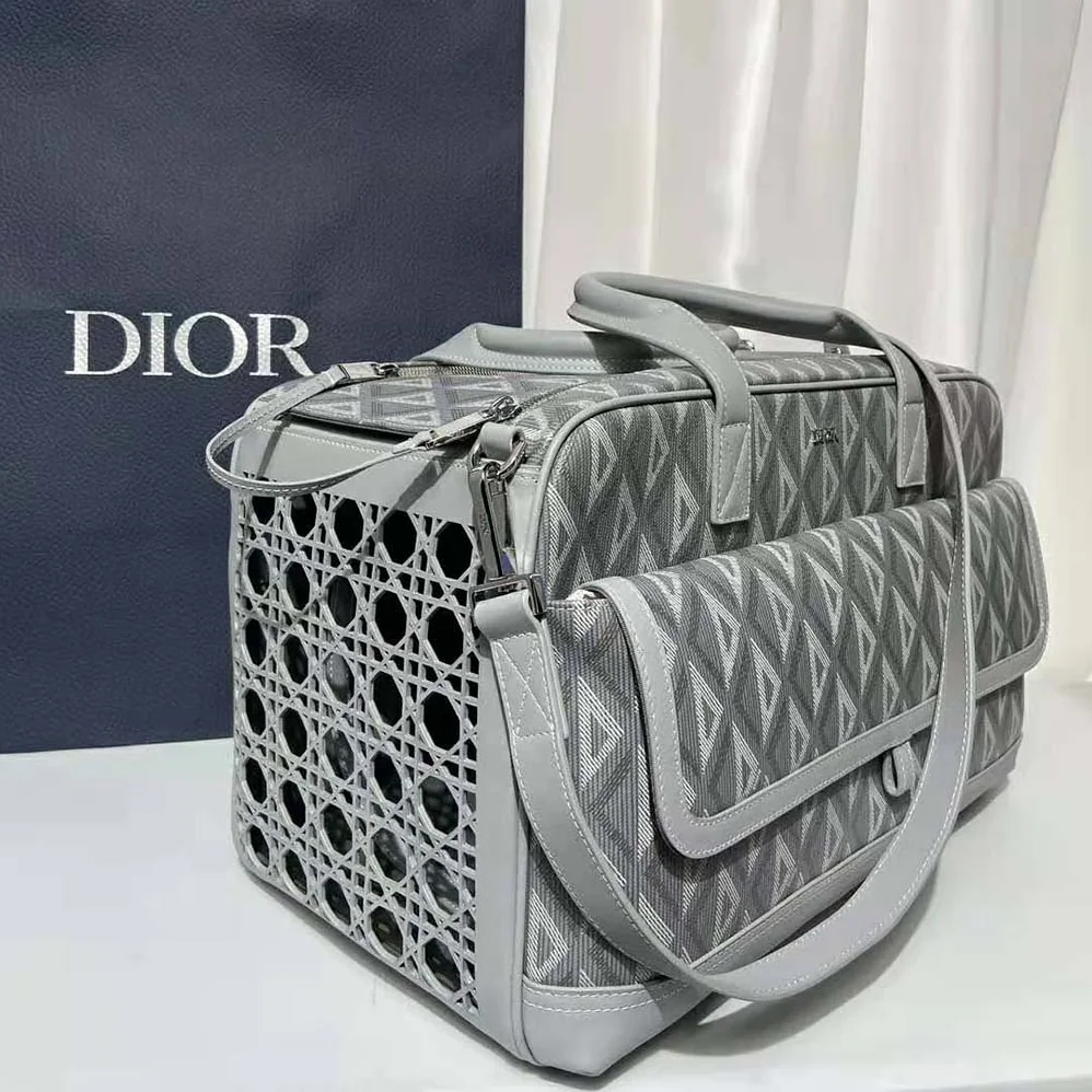 Dior Hit the Road Pet Carrier Bag Dior Gray CD Diamond Canvas and Smooth Calfskin for Men Dior Hit the Road Pet Carrier Bag Dior Gray CD Diamond Canvas and Smooth Calfskin for Men