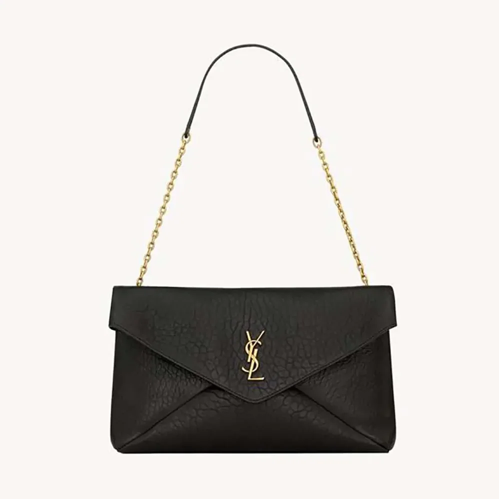 Saint Laurent YSL Cassandre Pouch On Chain In Lambskin Black 29cm for Women