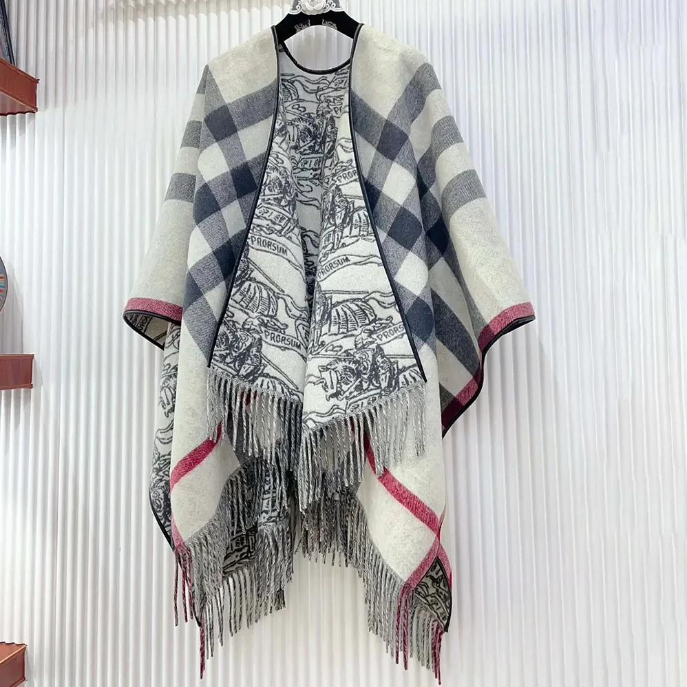 Burberry Reversible EKD Check Wool Cape for Women in White