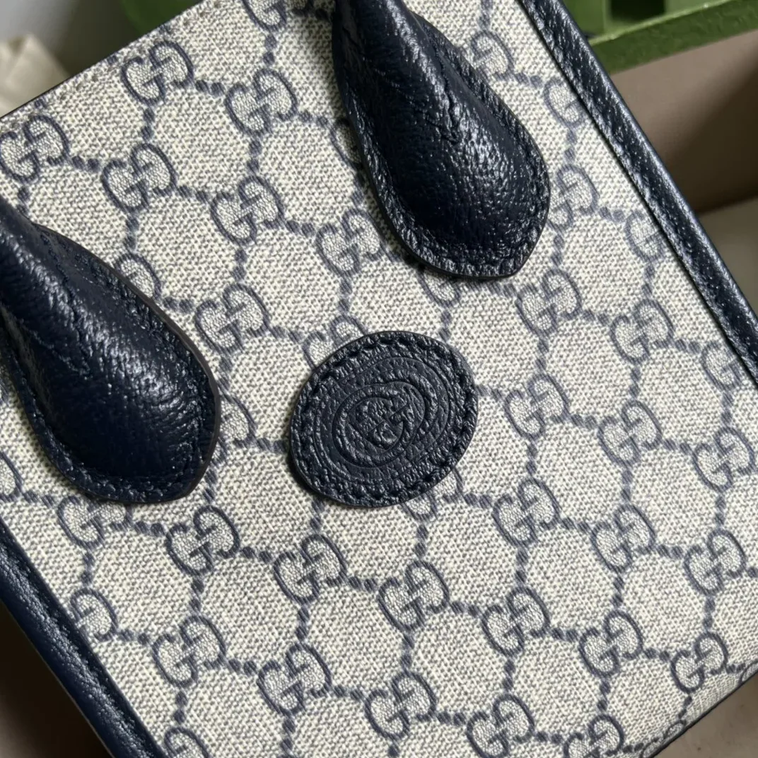 Gucci Mini Tote Bag With Interlocking G Beige And Blue GG Supreme Canvas /