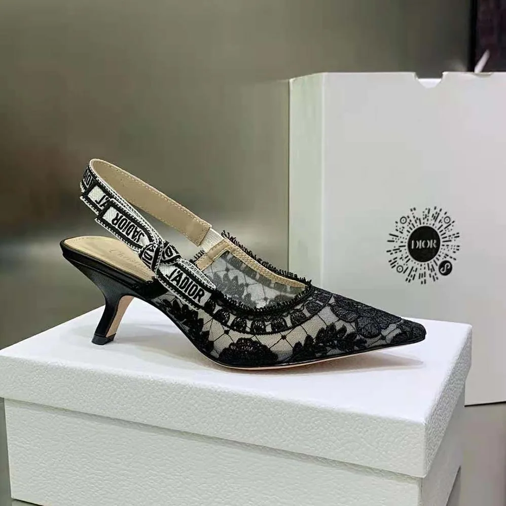 Dior J'Adior Slingback Pump Black Transparent Mesh Embroidered with Dior Roses Motif for Women Dior J'Adior Slingback Pump Black Transparent Mesh Embroidered with Dior Roses Motif for Women