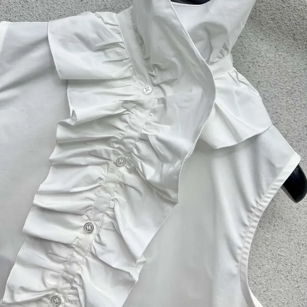 Dior Sleeveless Blouse with Removable Ruched Collar White Cotton Poplin for Women