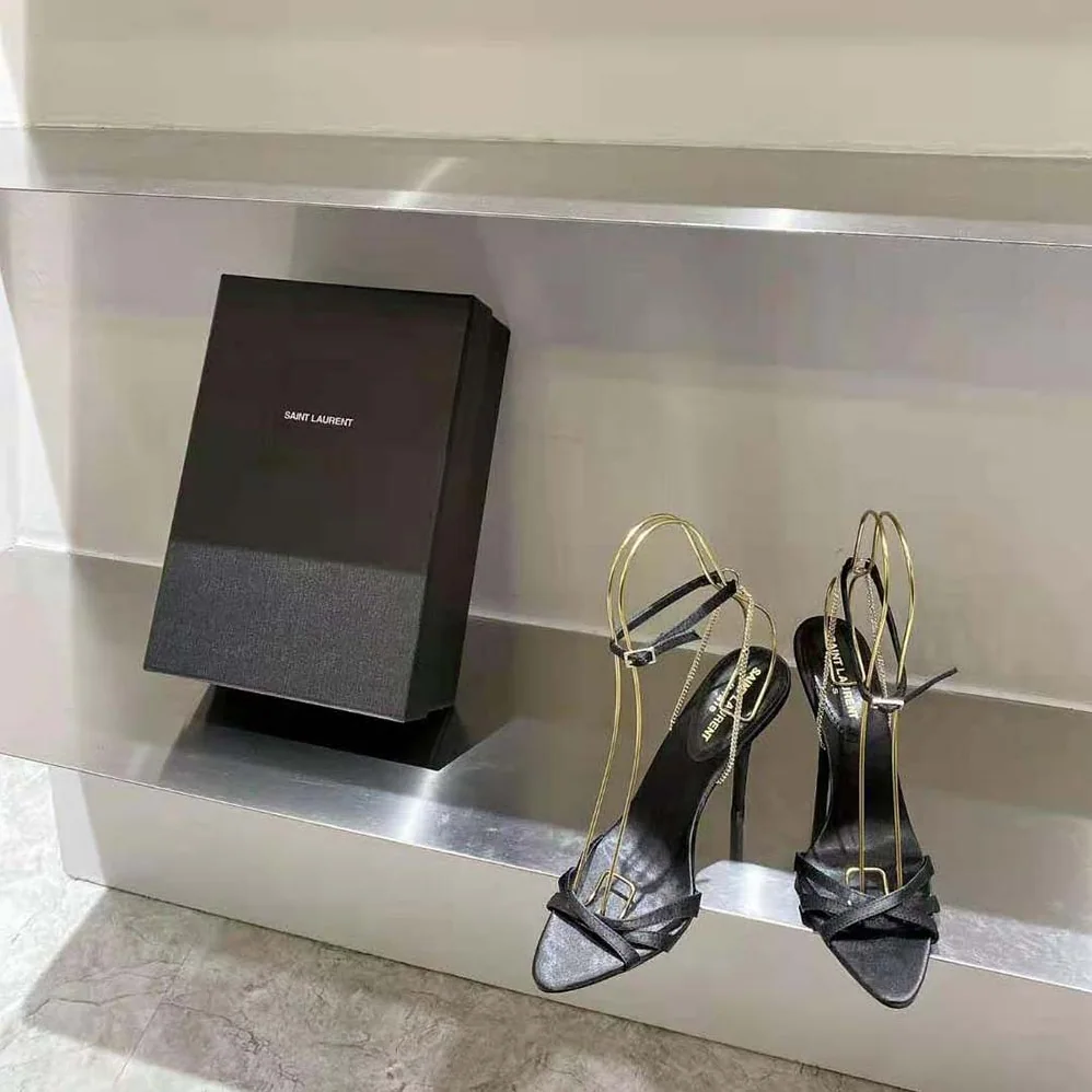 Saint Laurent YSL Melody Sandals in Crepe Satin for Women in Black Saint Laurent YSL Melody Sandals in Crepe Satin for Women in Black