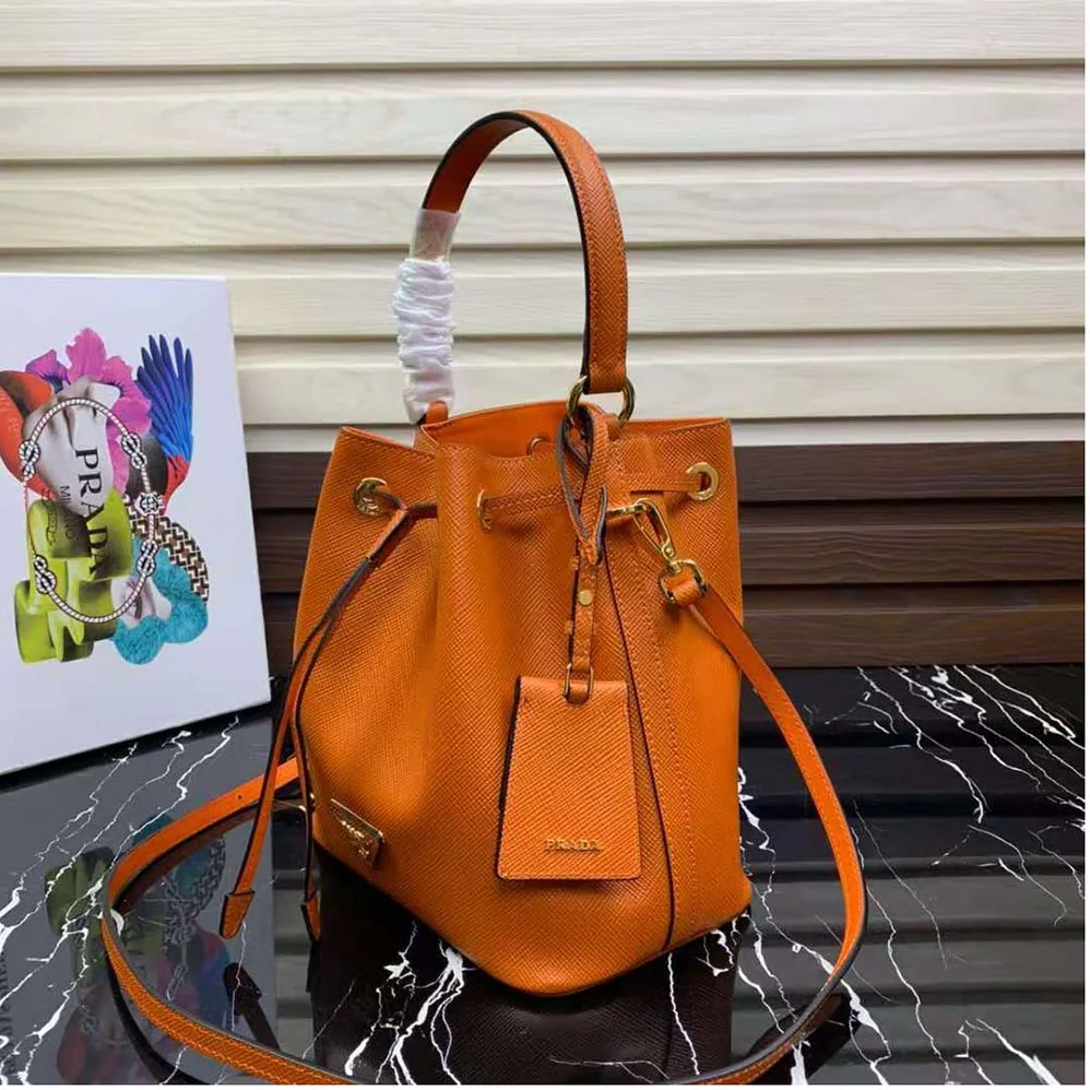 Prada Saffiano Leather Bucket Bag for Women in Orange Prada Saffiano Leather Bucket Bag for Women in Orange