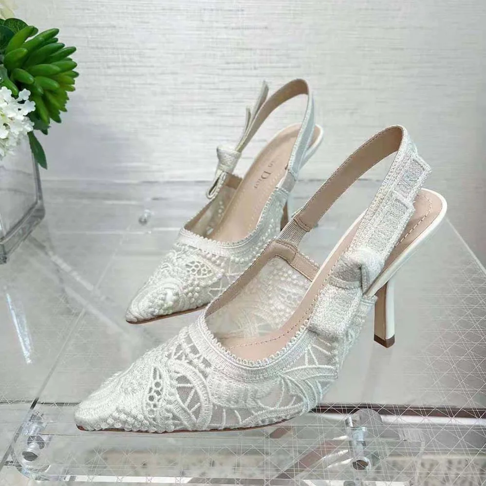 Dior J'Adior Slingback Pump White Macramé Embroidered Cotton for Women Dior J'Adior Slingback Pump White Macramé Embroidered Cotton for Women