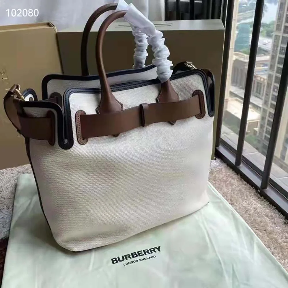 Burberry Horseferry Soft Cotton Canvas Belt Tote Bag for Women Burberry Horseferry Soft Cotton Canvas Belt Tote Bag for Women