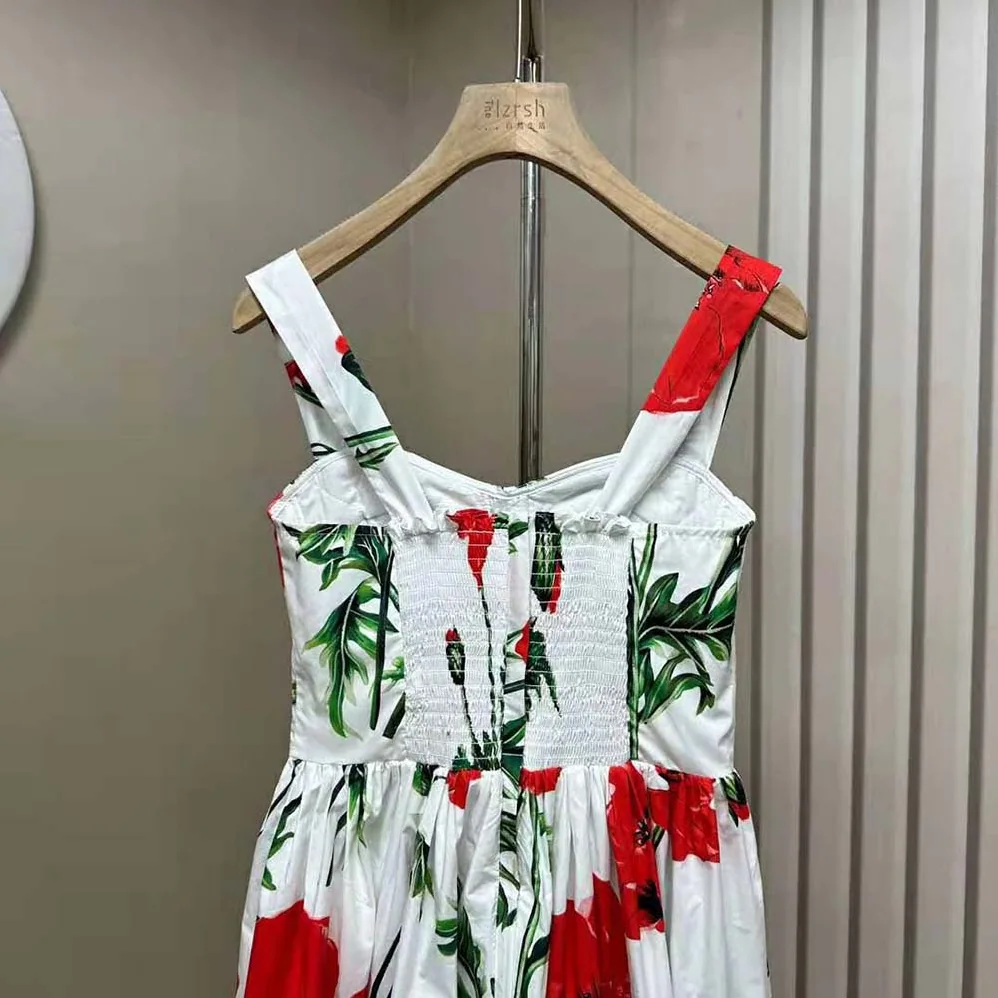 Dolce Gabbana D&G Poppy-Print Poplin Dress with Circle Skirt for Women