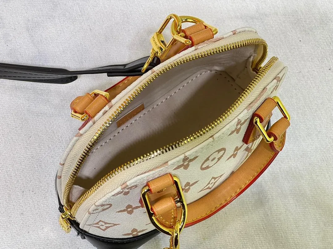 Louis Vuitton Nano Alma Top Handle Bag in White/ Brown Gold Hardware