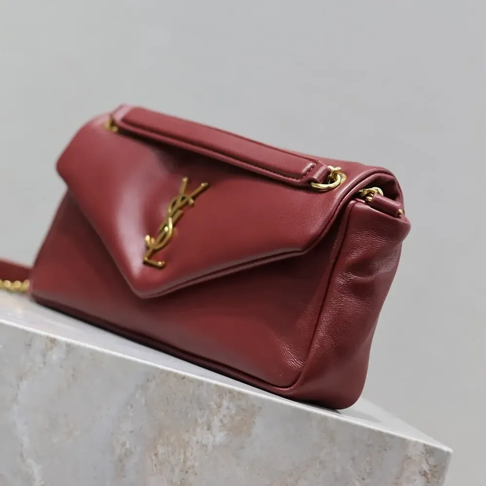 Saint Laurent YSL Calypso Small in Shiny Leather for Women in Maroon