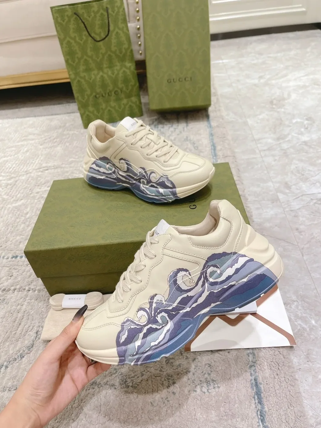 Gucci Rhyton Sneaker With Wave White Gucci Rhyton Sneaker With Wave White