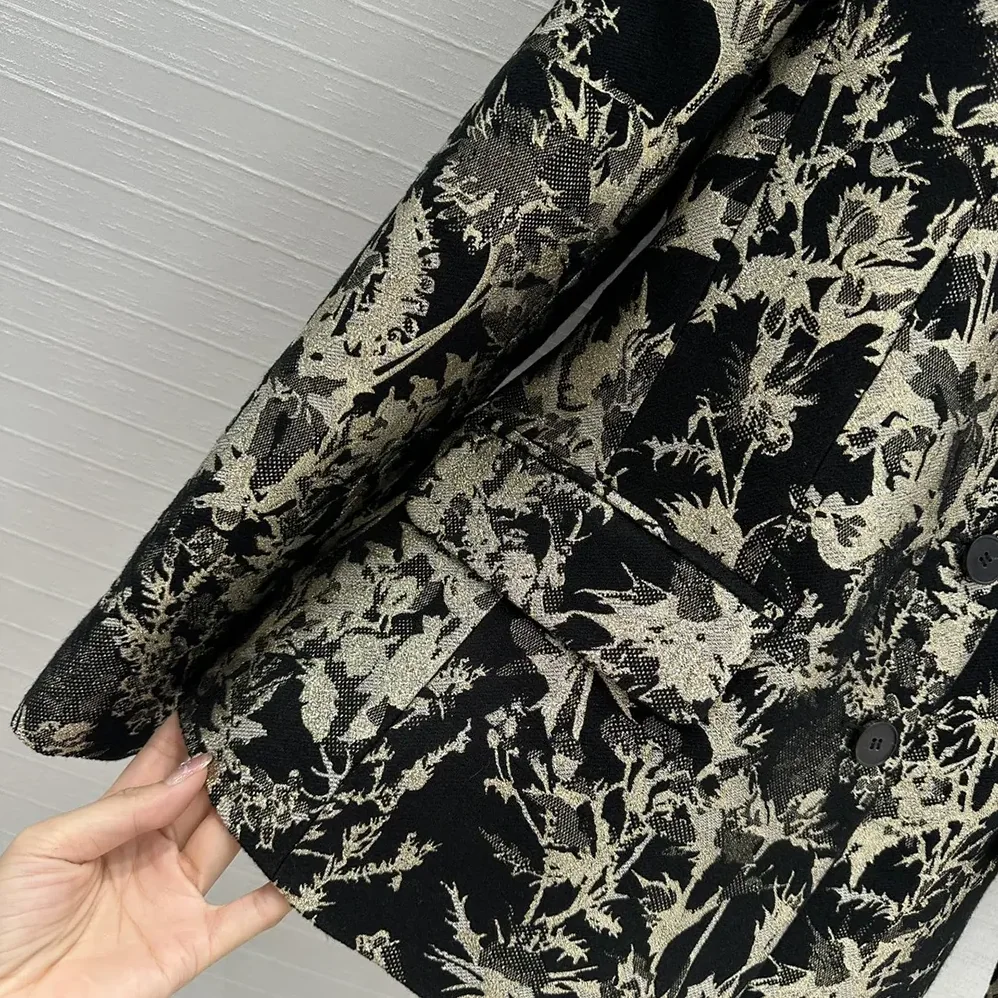 Dior Fitted Jacket Black Technical Fabric with Gold-Tone Dior Chardons Motif in Metallic Thread for Women