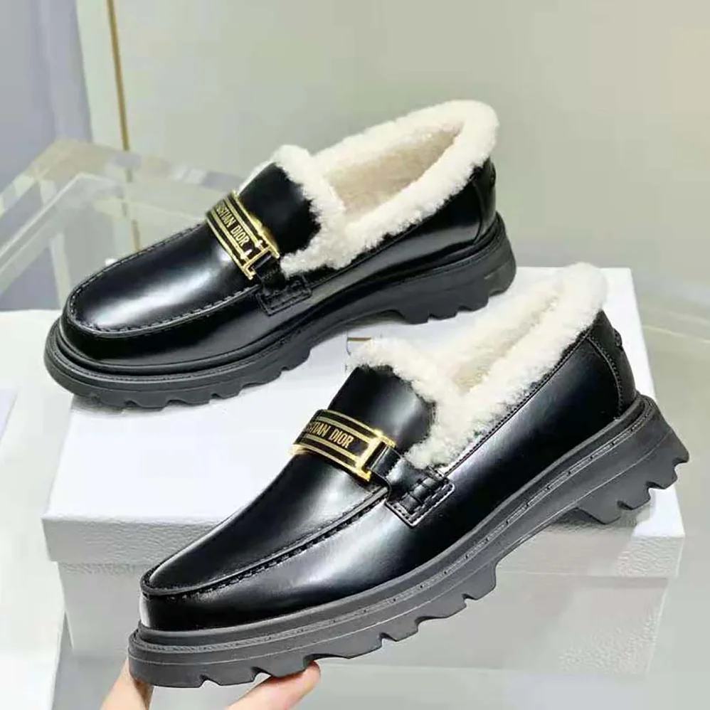 Dior Code Loafer Black Brushed Calfskin and White Shearling for Women Dior Code Loafer Black Brushed Calfskin and White Shearling for Women