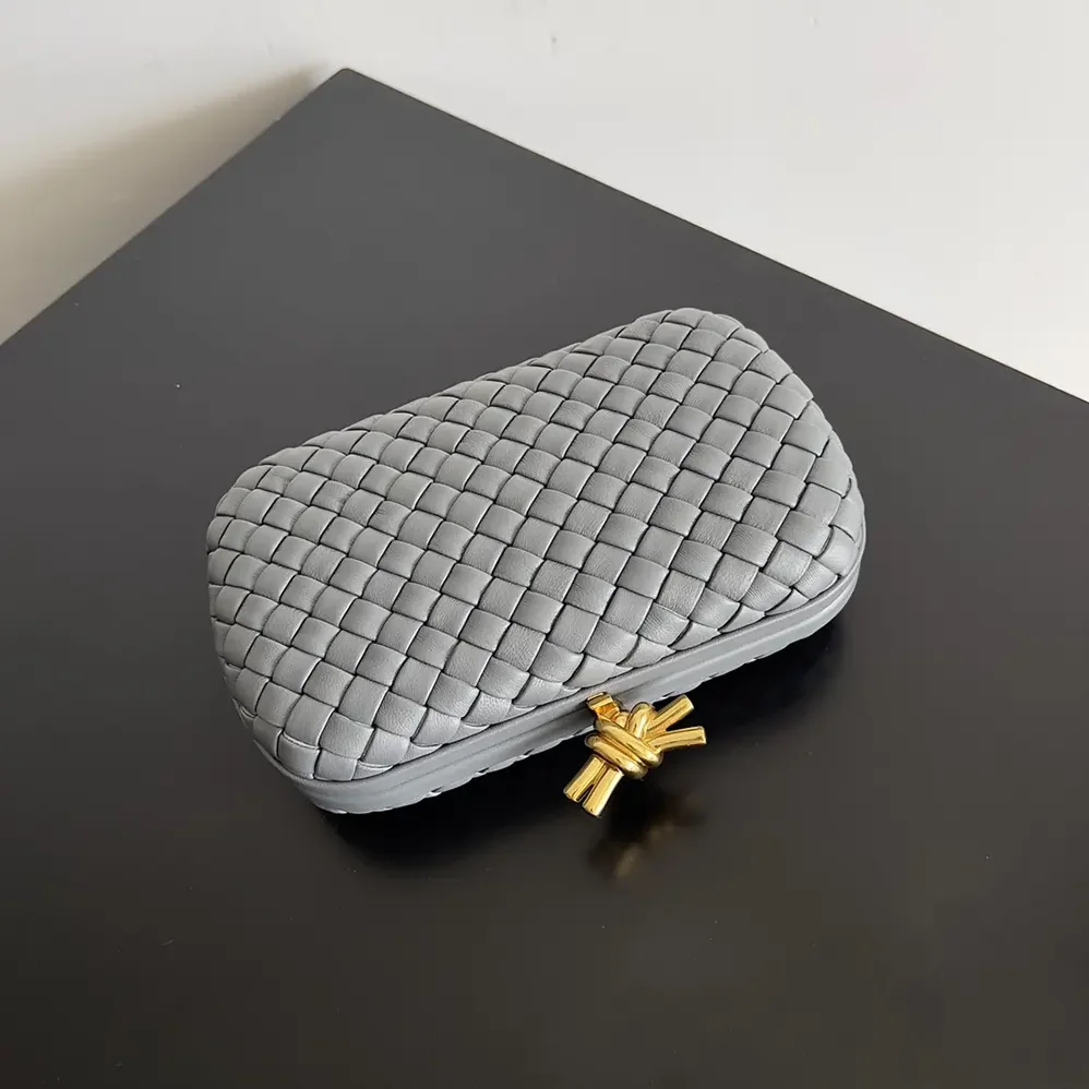 Bottega Veneta Knot Minaudière Clutch in Calfskin Leather for Women in Grey Bottega Veneta Knot Minaudière Clutch in Calfskin Leather for Women in Grey