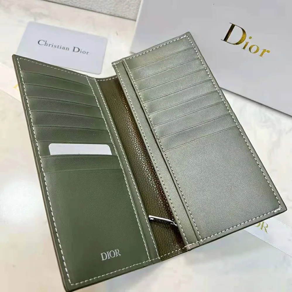 Dior Vertical Long Wallet Olive Grained Calfskin with CD Icon Signature for Men Dior Vertical Long Wallet Olive Grained Calfskin with CD Icon Signature for Men