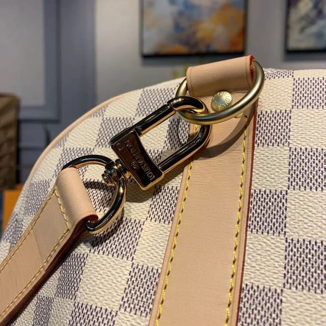 Louis Vuitton Keepall Bandouliere 55 Travel Bag in Damier Azur Gold Hardware Louis Vuitton Keepall Bandouliere 55 Travel Bag in Damier Azur Gold Hardware