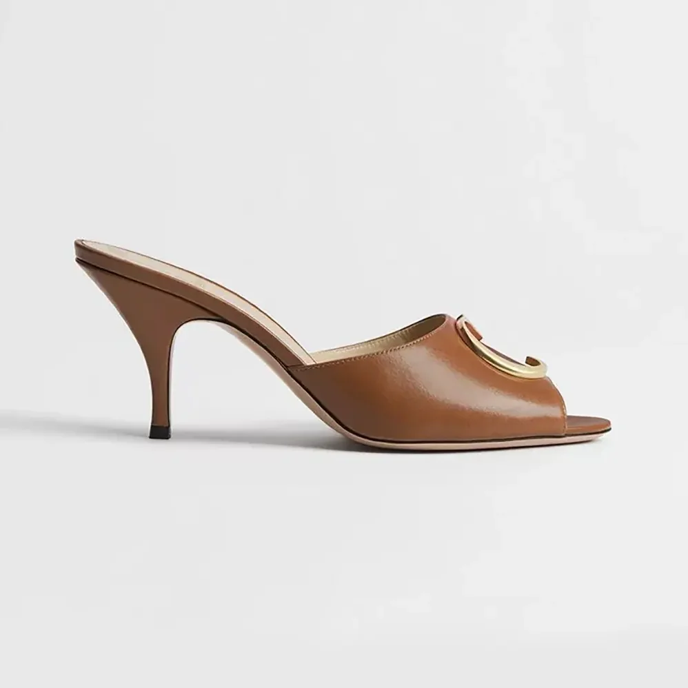 Dior Initials Heeled Slide New Marron Lambski for Women Dior Initials Heeled Slide New Marron Lambski for Women