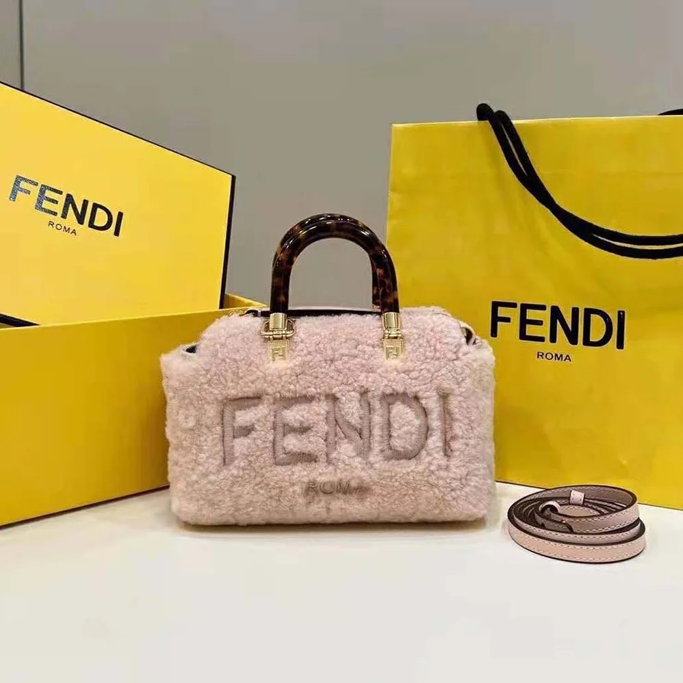 Fendi By The Way Mini Light Pink Sheepskin Small Boston Bag for Women