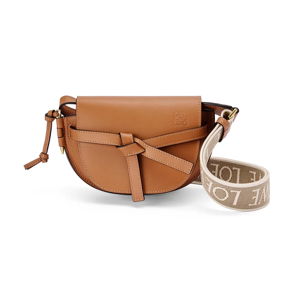 Loewe Mini Gate Dual Bag in Soft Calfskin and Jacquard for Women in Brown Loewe Mini Gate Dual Bag in Soft Calfskin and Jacquard for Women in Brown