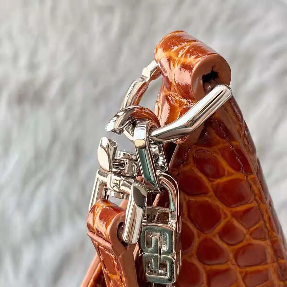 Givenchy Small Cut Out Bag in Crocodile Effect Leather with Chain for Women in Brown Givenchy Small Cut Out Bag in Crocodile Effect Leather with Chain for Women in Brown
